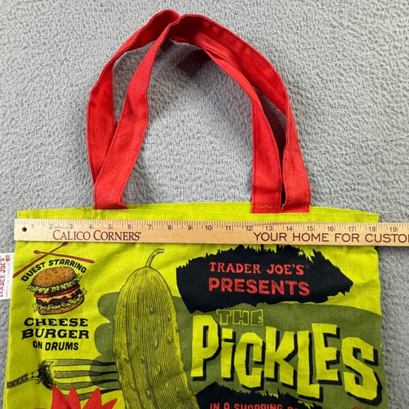 Trader Joes Pickle In A Jar Reusable Canvas Tote Bag Green Handles Made in USA - Picture 5 of 10